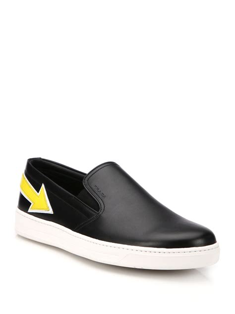 yellow and black prada sneakers|Prada slip on sneakers.